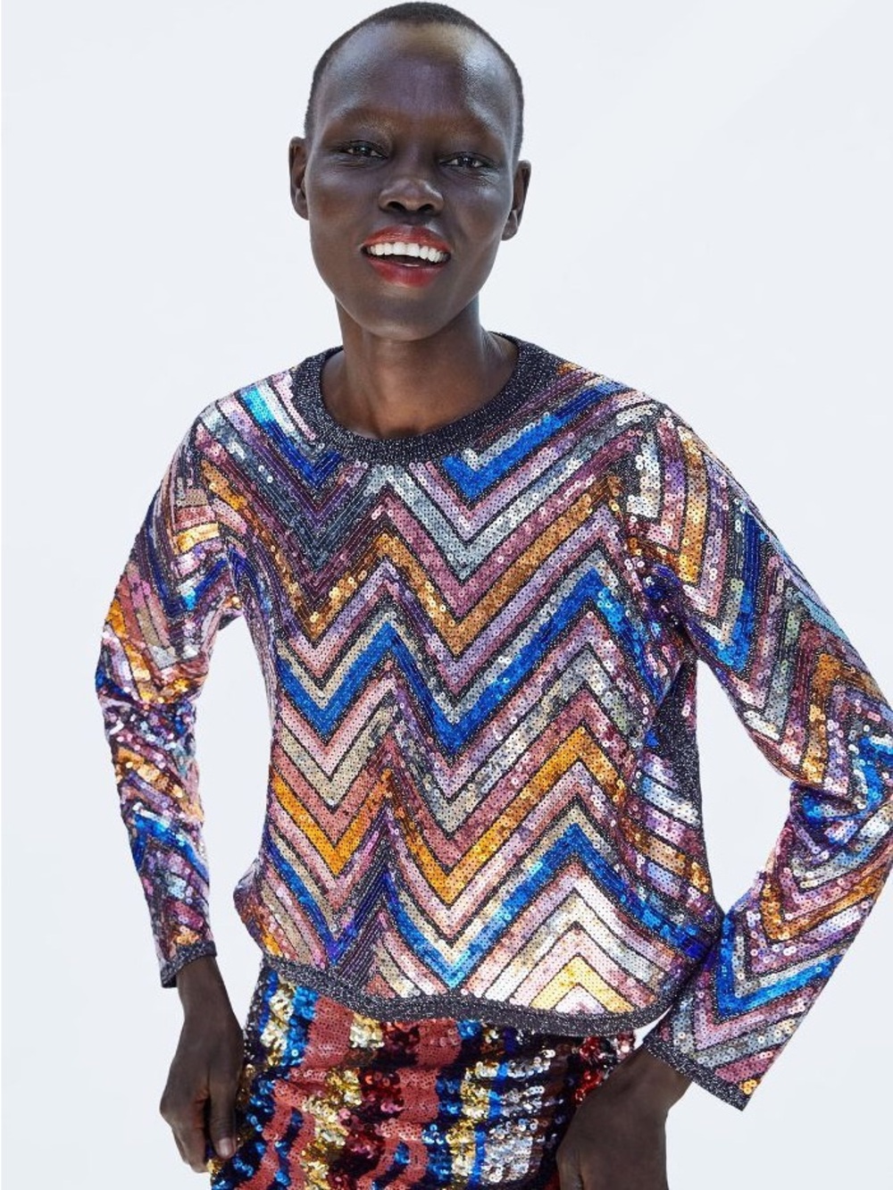 Zara Multicolor Chevron Sequin Sweatshirt